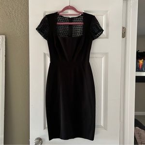 Banana Republic Black Fitted Cocktail Dress Size 0, Mesh Collar work office Midi